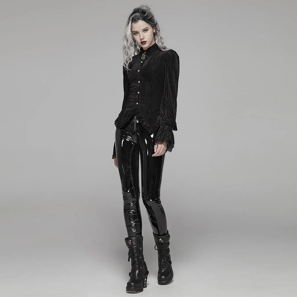 Velvet Noir Gothic Tuxedo Shirt for Women
