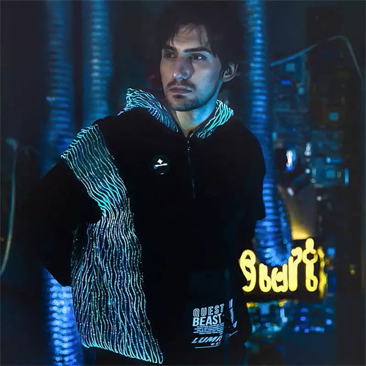 Light Up Fiber Optic Fabric Pullover Hoodies