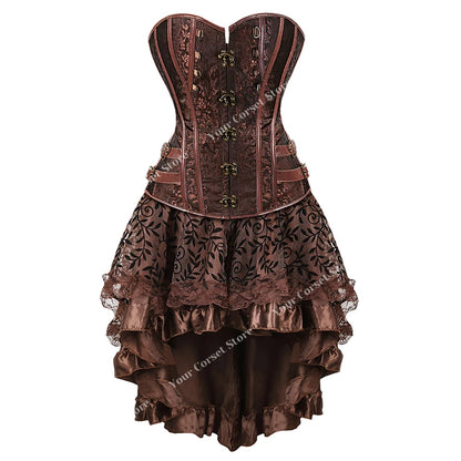 Faux Leather Corset Dress Brown Pirate Costume