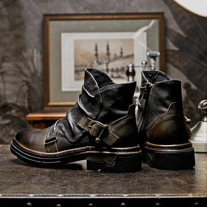 Elegant Folds Leather Boots