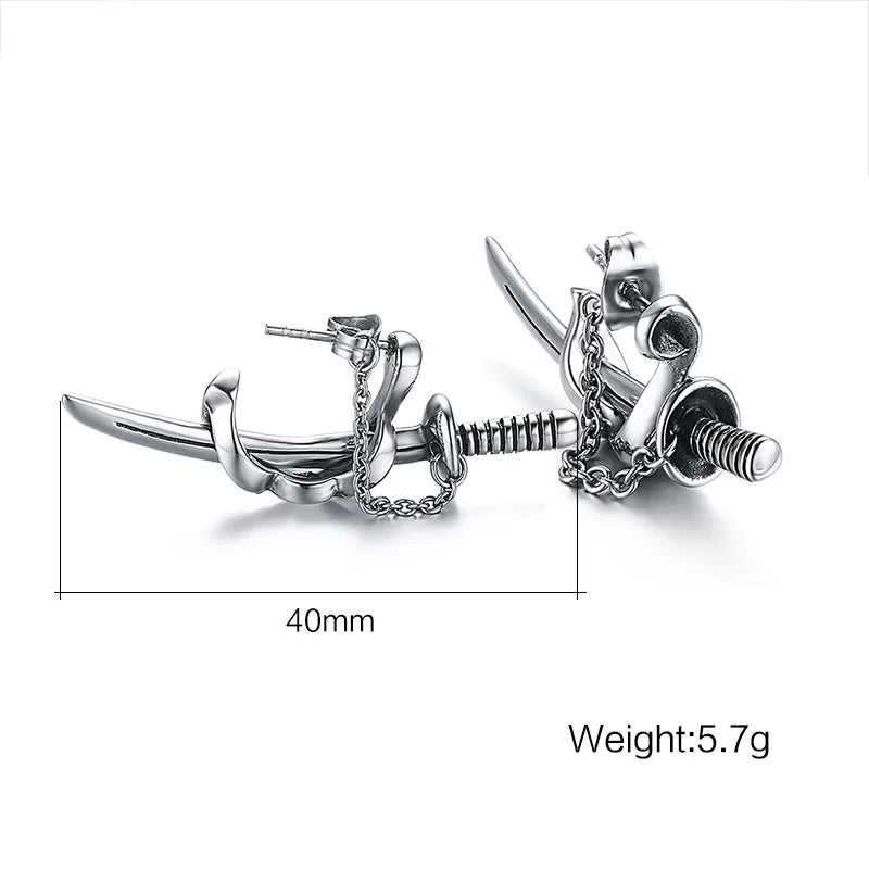 Japanese Samurai Scimitar Sword Stud Earring