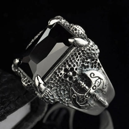 Silver Axe Dragon Claw Domineering Man Ring Inlaid With Garnet