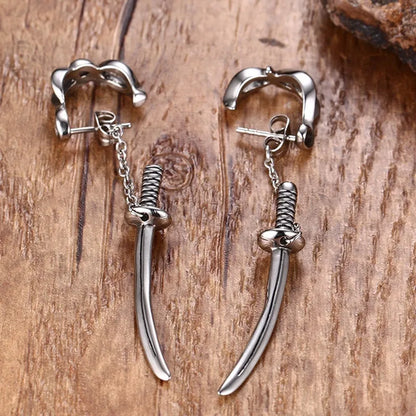 Japanese Samurai Scimitar Sword Stud Earring