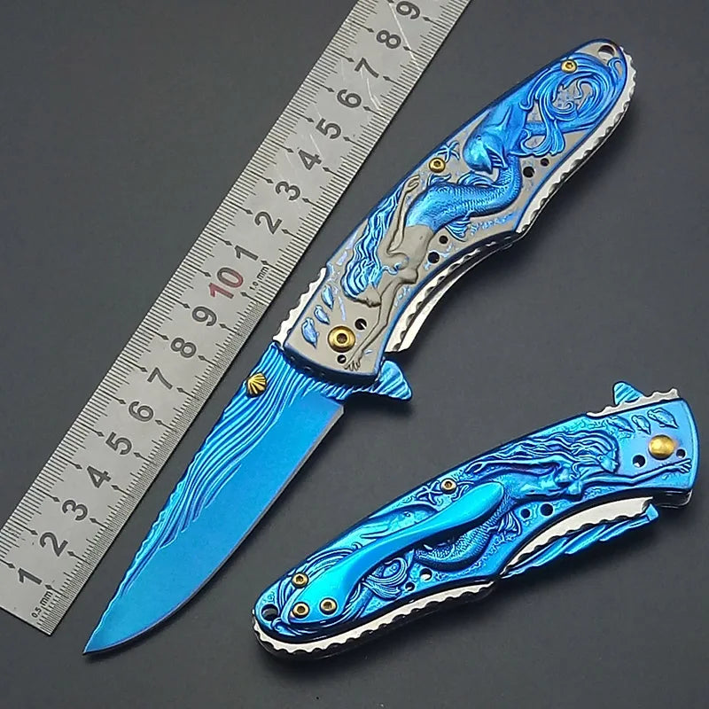 Mermaid Tactical EDC: Engraved Folding Utility Knife