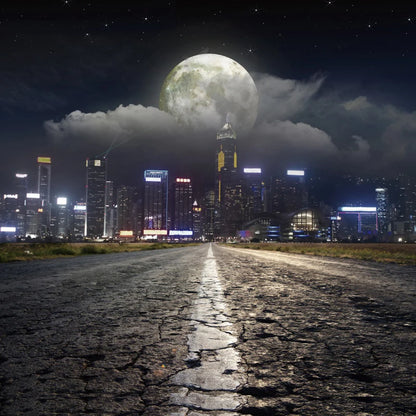 Bright City Night Moon Way  Background Photo