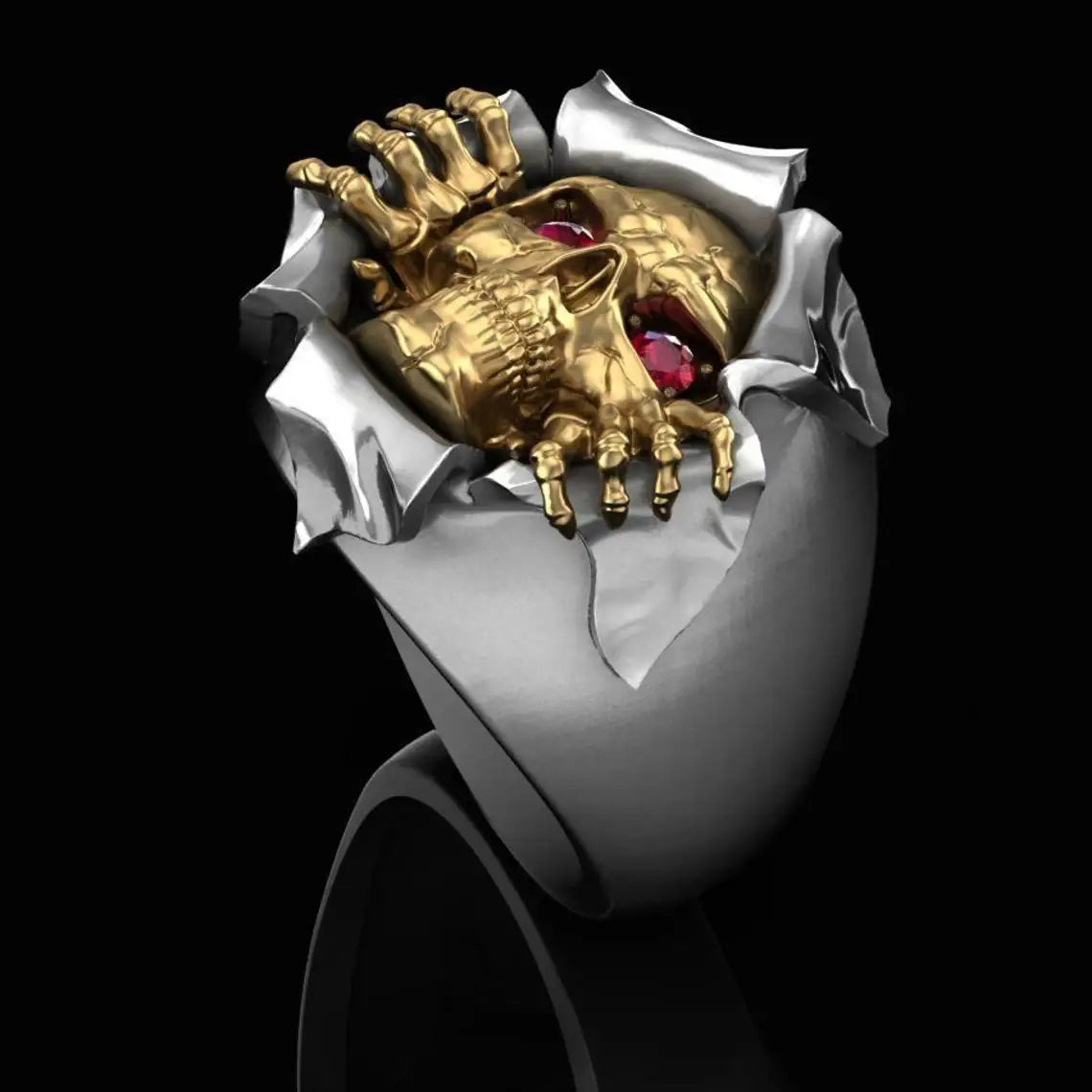 Vintage Mens Jewellery Break Out Skull Rings for Men Gold Skeleton Gothic Punk Demon Devil Ring Jewellry Gift Anillo Hombre