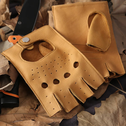 Genuine Leather Half Finger Gloves