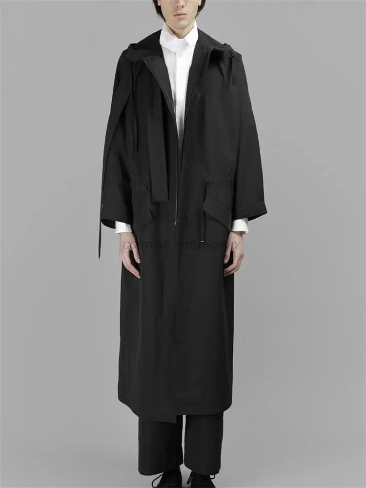 Men's trench coat dark black mid-length