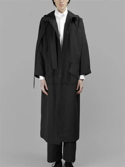 Men's trench coat dark black mid-length