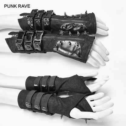 PUNK RAVE Rivet Half-Palm Leather Gloves for Women