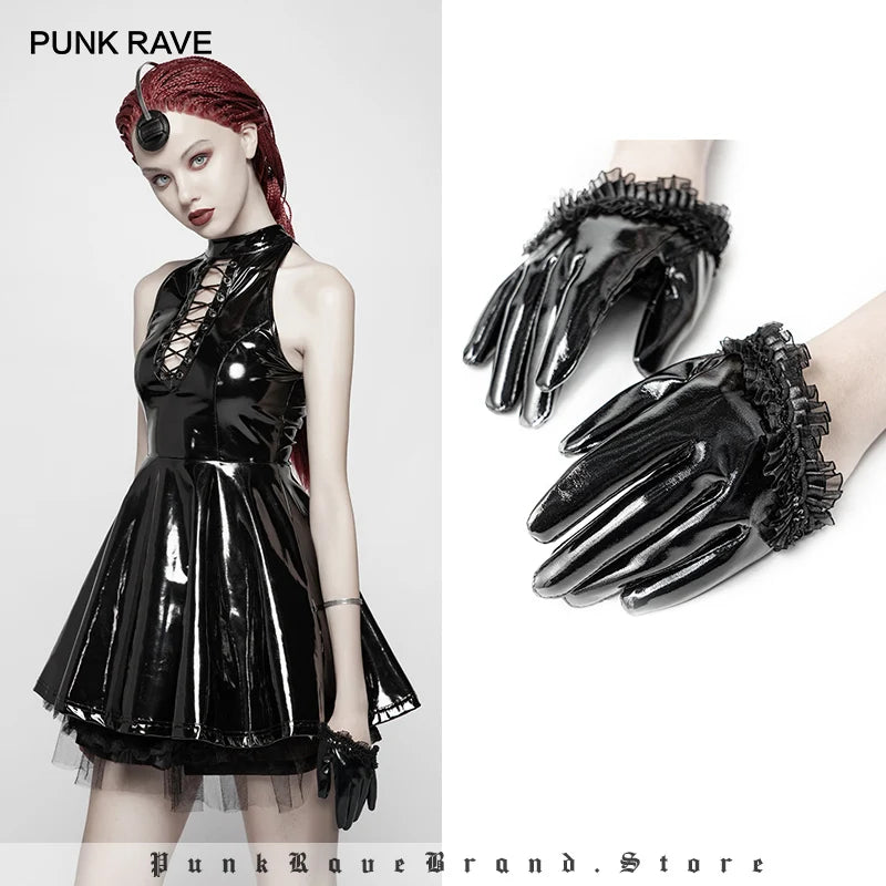 PUNK RAVE Rivet Half-Palm Leather Gloves for Women