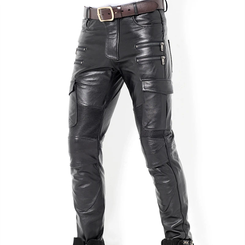 Genuine Leather Pants Black Pants Protective gear