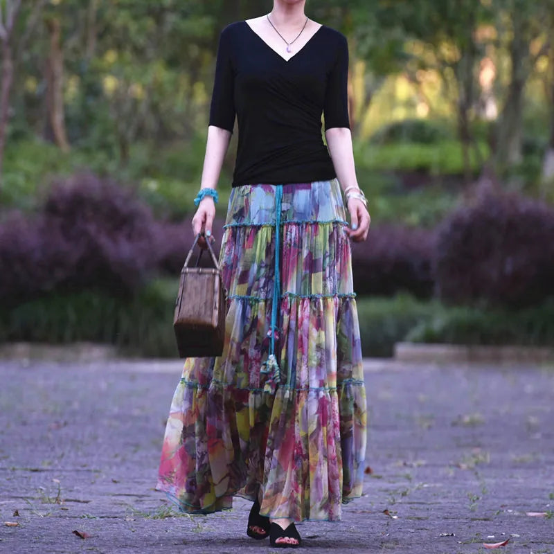 Long Chiffon Skirt Floral