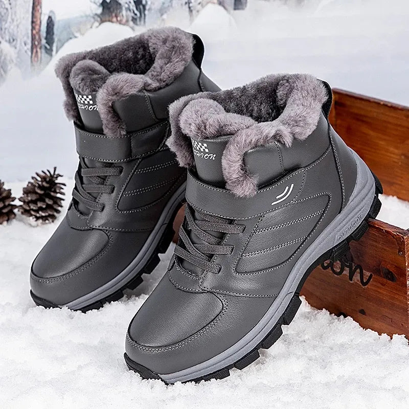 Nine o'clock Winter Couple Casual Boots Stylish Leather High-top Sneaker For Men Outdoor Quality Warm Plush Lined Female Shoes