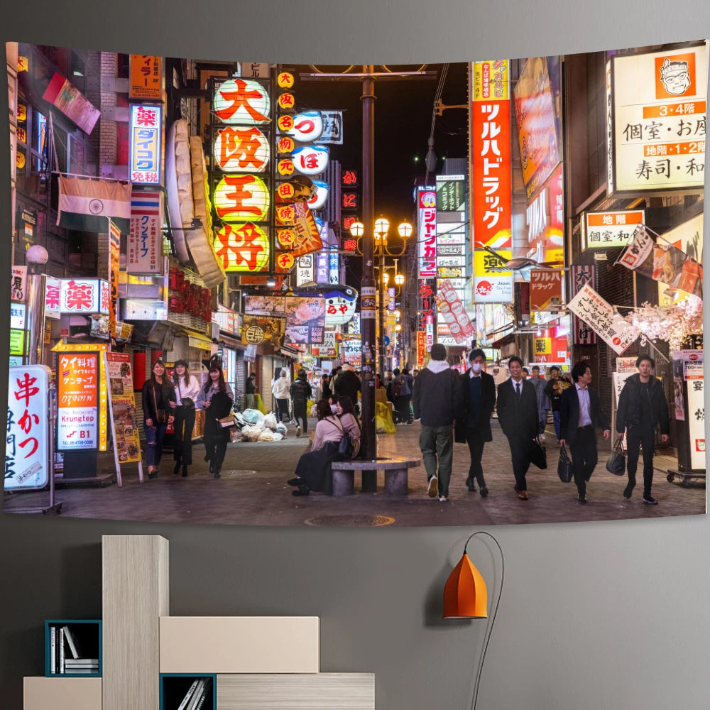 Tokyo Metropolitan nightlife tapestry Japanese wall