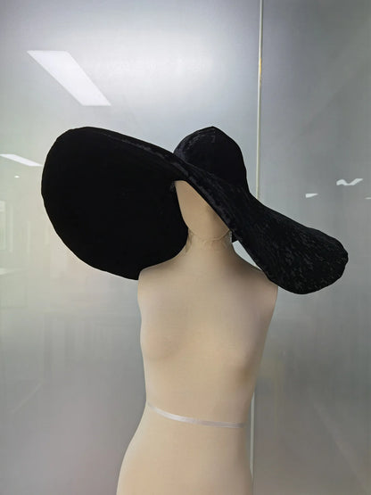 Fashion Black Velvet Large Brim Hats