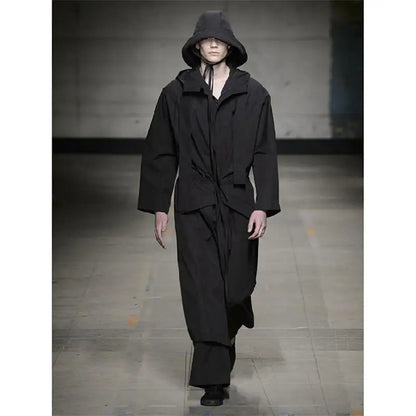 Men's trench coat dark black mid-length