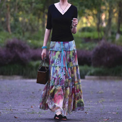 Long Chiffon Skirt Floral