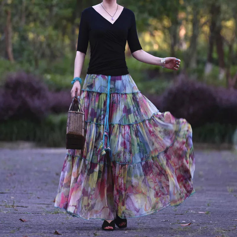 Long Chiffon Skirt Floral