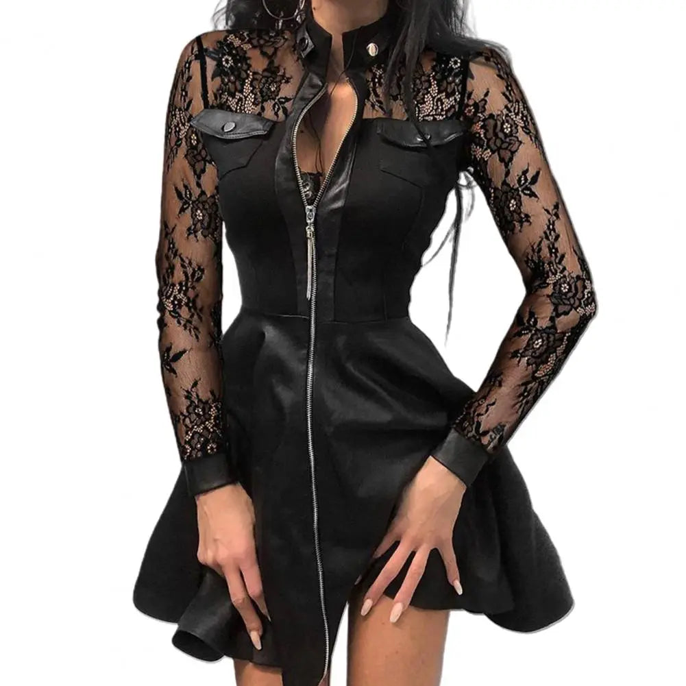 Leather Lace Mini Dress Women's