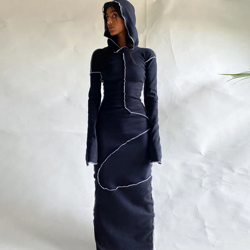 Cozy Chic Patchwork Maxi Hooded Dress