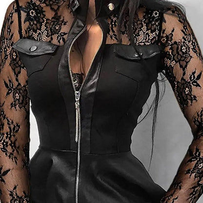 Leather Lace Mini Dress Women's