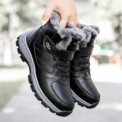 Nine o'clock Winter Couple Casual Boots Stylish Leather High-top Sneaker For Men Outdoor Quality Warm Plush Lined Female Shoes