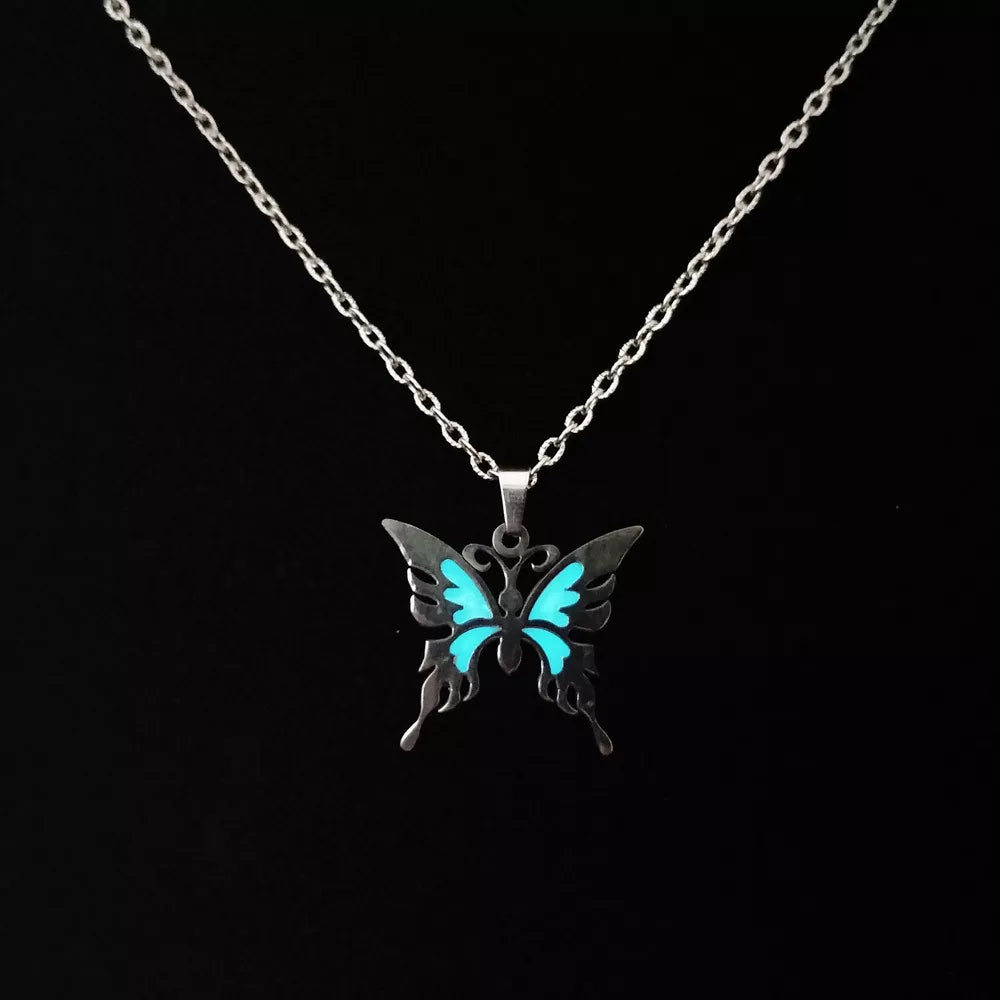 Glowing In The Dark Butterfly Pendant Necklace