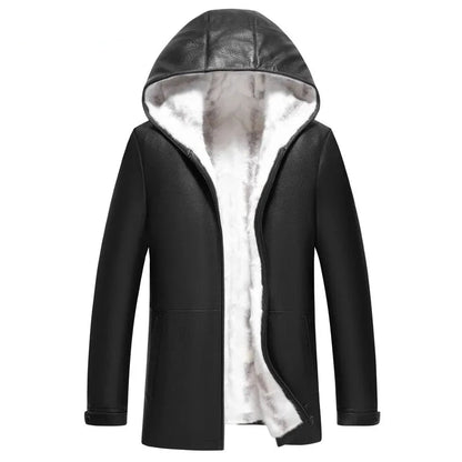 natural sheepskin leather hooded