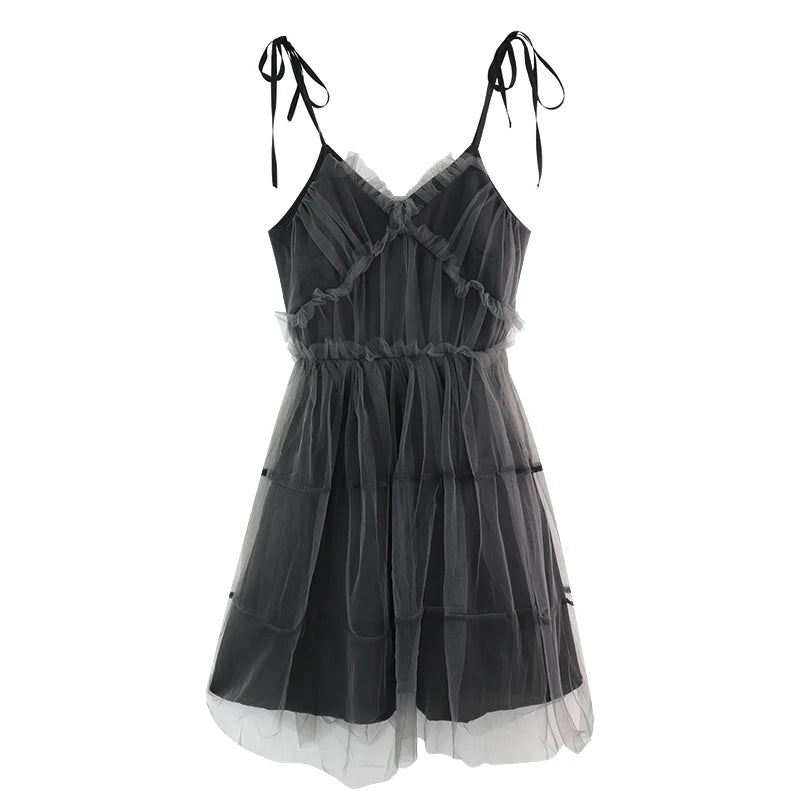 Glam Mesh Lace-Up Party Dress