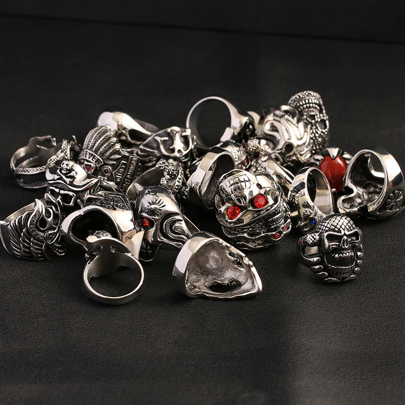 10 Pcs Stainless Steel Skull Head Rings