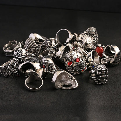 10 Pcs Stainless Steel Skull Head Rings