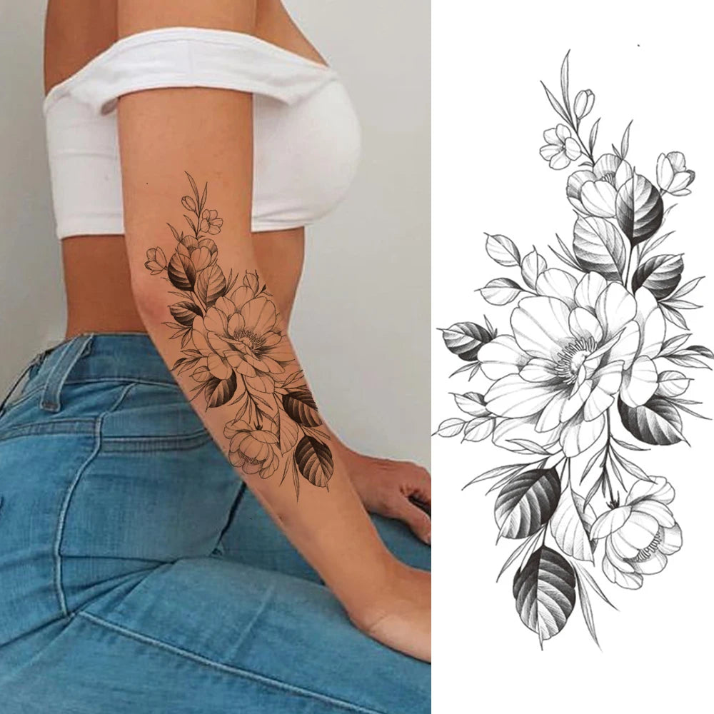 Large Realistic Flower Fake Tattoo