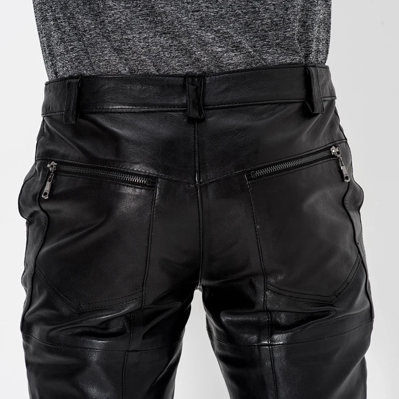 Men's Genuine Sheepskin Motorcycle Leather Pants