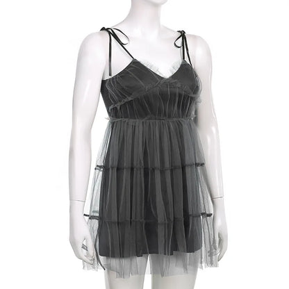Glam Mesh Lace-Up Party Dress