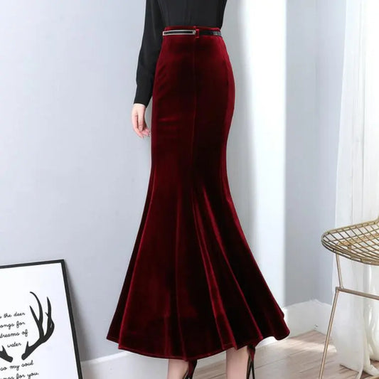 Elegant Velour Skirts With Belt