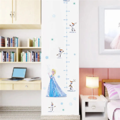 Cartoon Olaf Elsa Wall Stickers Height Measure For Kids Room