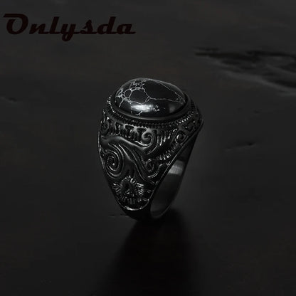 Stainless Steel Black Stone Rings