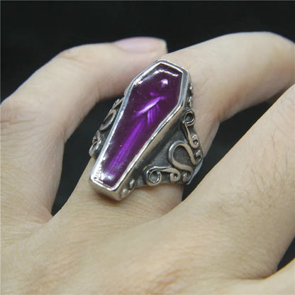 Purple Coffin Mummy Ring 316L Stainless Steel Jewelry Size 7-13 Punk Ring