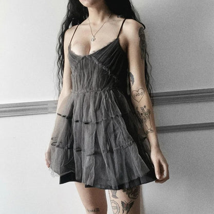 Glam Mesh Lace-Up Party Dress