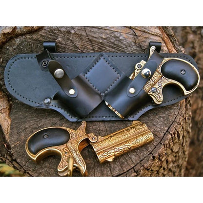 Steampunk Gothic Dual Pistol Holster Leather Double Derringer Holder Bag Western Cowboy Larp Kit Mini Gun Belt Slider For Pirate