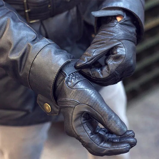 Motorcycle Genuine Leather Mesh Black Gloves