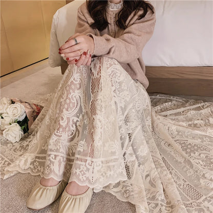 Elastic High Waist Lace Skirts