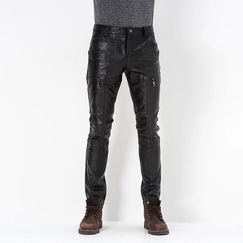 Men's Genuine Sheepskin Motorcycle Leather Pants