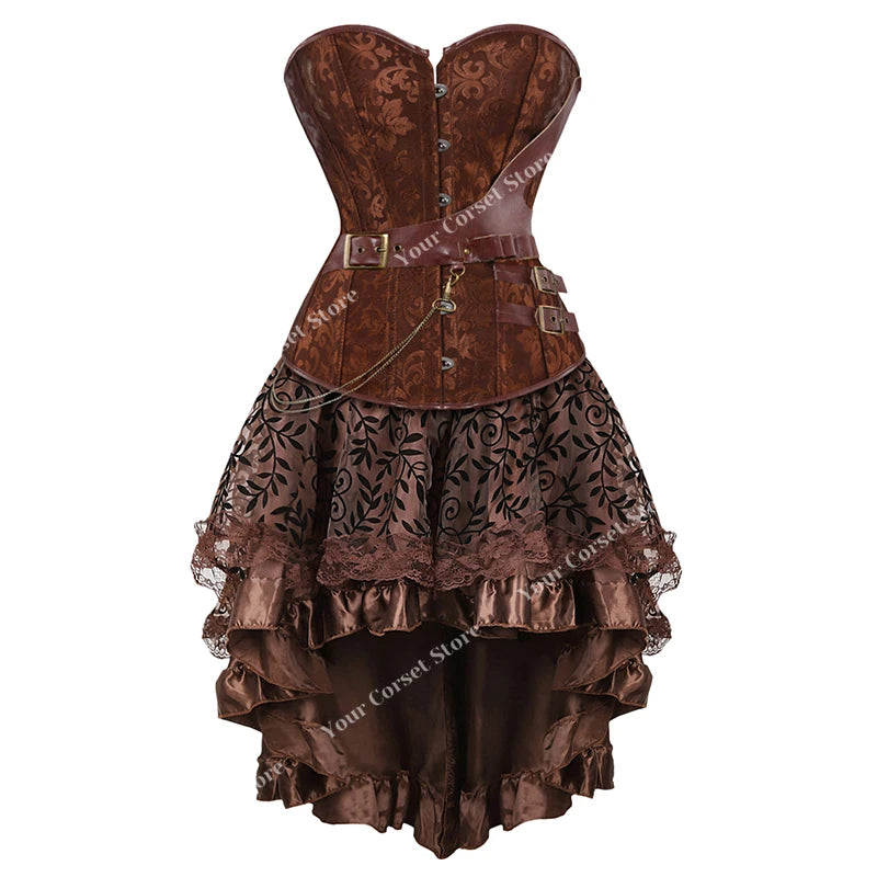 Faux Leather Corset Dress Brown Pirate Costume