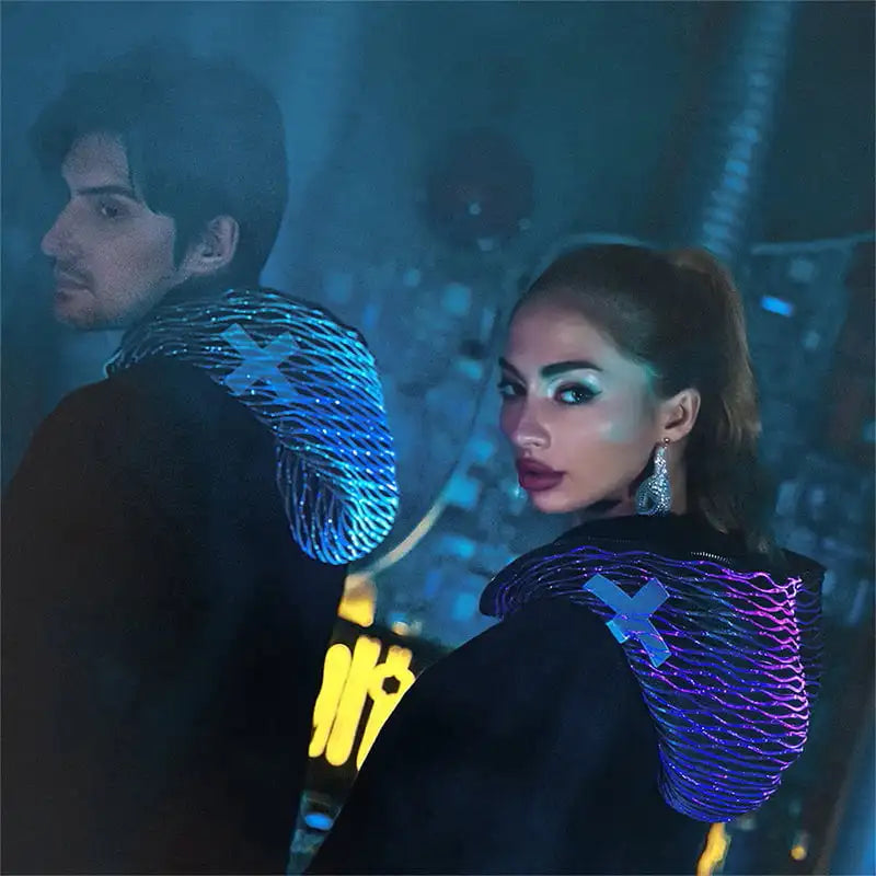Light Up Fiber Optic Fabric Pullover Hoodies