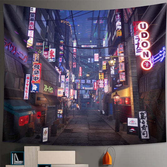 Tokyo Metropolitan nightlife tapestry Japanese wall