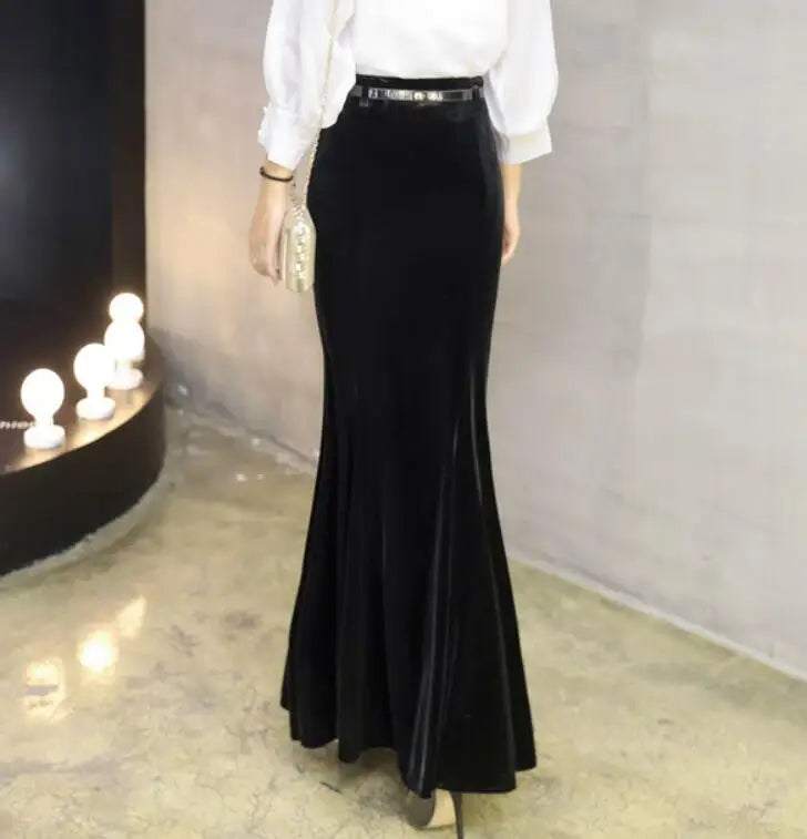 Elegant Velour Skirts With Belt