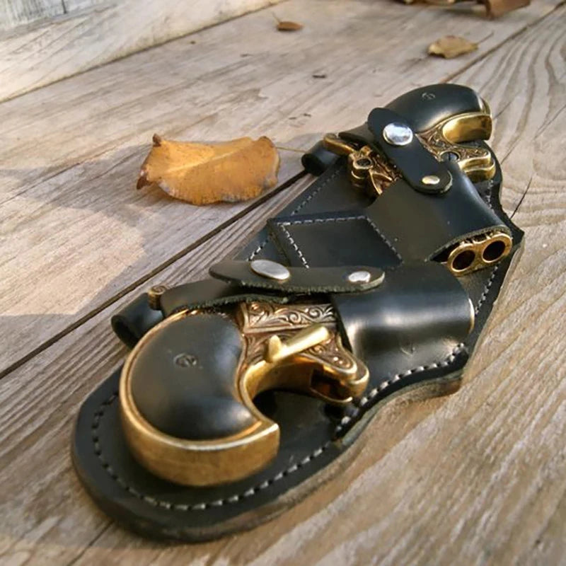 Steampunk Gothic Dual Pistol Holster Leather Double Derringer Holder Bag Western Cowboy Larp Kit Mini Gun Belt Slider For Pirate