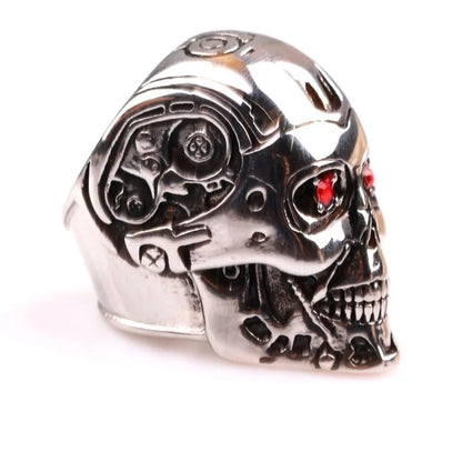 Red Crystal Inlaid Metal Silver-Plated Ring